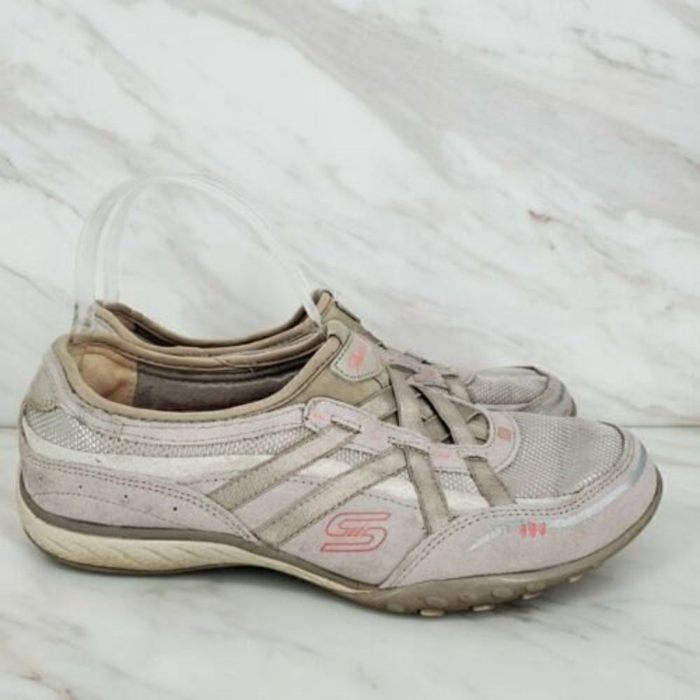 Skechers Relaxed‎ Fit Womens 8.5 Memory Foam Tan Pink Slip On Shoes 22451